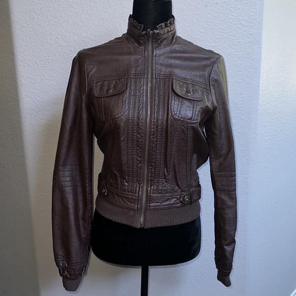 Jou Jou Brown Leather Looking Jacket Size Small - Picture 3 of 9